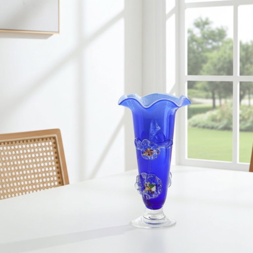 Murano Blue Tivoli Art Glass Vase – Handmade in Italy
