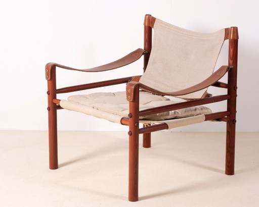 Fauteuil Sirocco d'Arne Norell en frêne et toile, Suède des années 1960