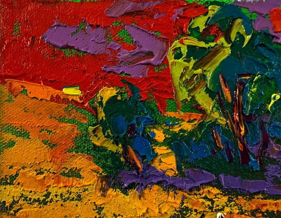 Original Oil Painting Summer Evening Landscape Crimson Sunset – Paintings & Drawings, Canvas (photo 7 of 8)
