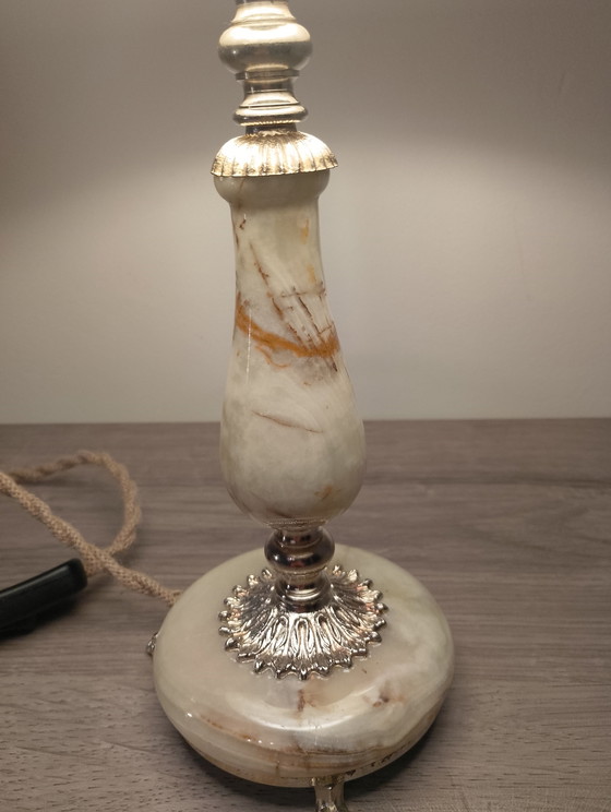 Image 1 of Authentic antique charm lamp in bronze with claw feet and genuine onyx, fully electrified with braided cable