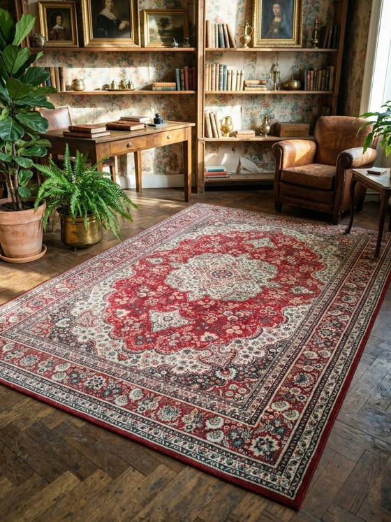 Image 1 of Groot vintage tapijt van puur wol met Perzisch dessin, 240x340 cm, gemaakt in Frankrijk.