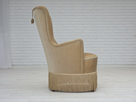 Image 1 of 1960er Jahre Dänischer Sessel in grün/braunem Möbelvelours, Originalzustand