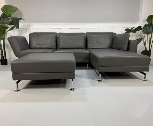 Brühl Moule corner sofa leather sofa gray + stool exhibit