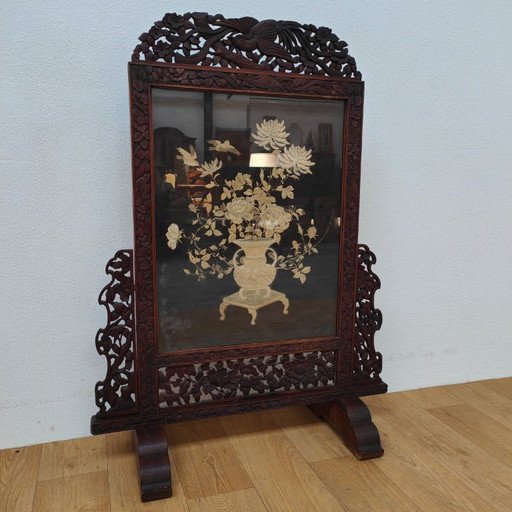 Paravent de cheminée ancien asiatique en bois, paravent décoratif