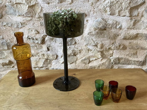 Image 1 of Große, mundgeblasene Glasschale, moosgrün getönt