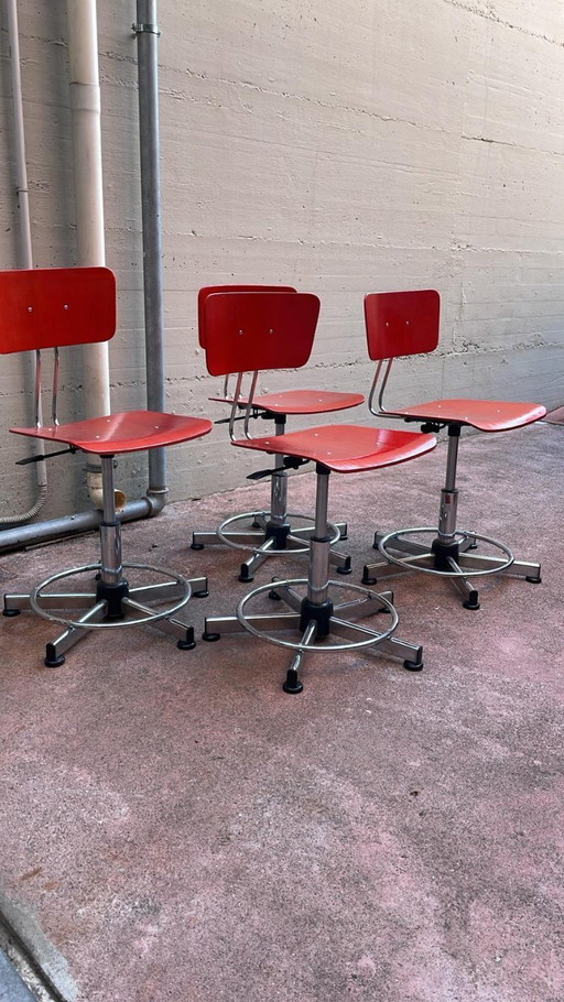 Industriële draaikrukken met rugleuning uit de jaren 50