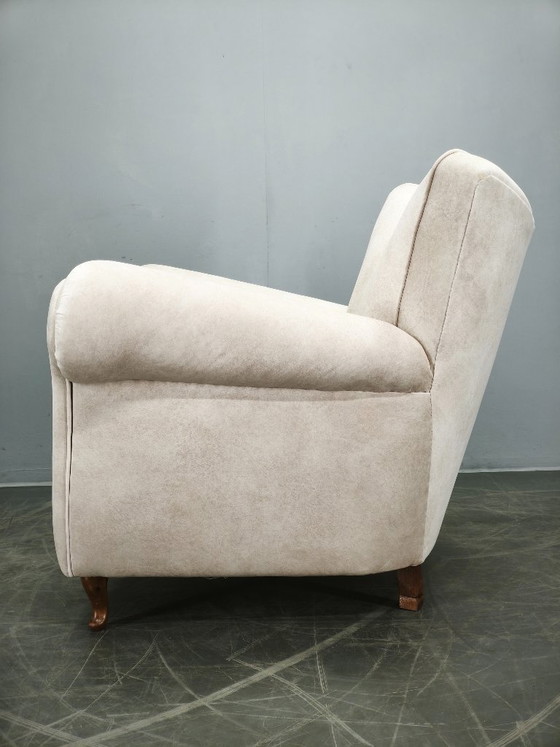 Image 1 of Italian Lounge Armchair in Beech Wood, Newly Upholstered, 1950s
