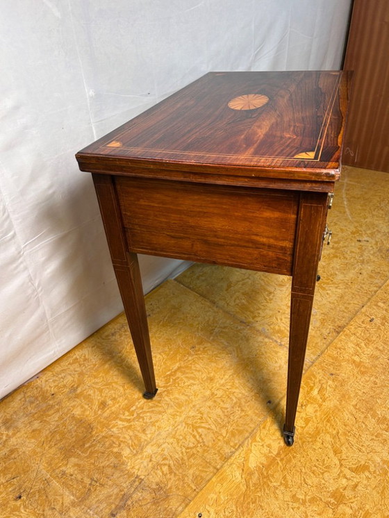 Image 1 of Antique Edwardian Rosewood Inlaid Desk / Transforming Games Table (1900–1910)  A Masterpiece of Dual-Function Design with Exquis