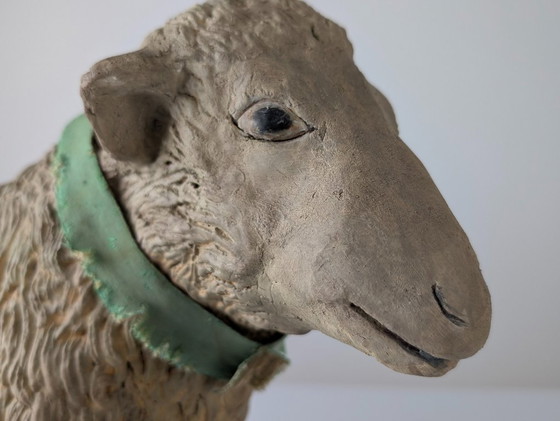 Image 1 of Pair of Large Stucco Sheep Sculptures, Early 20th Century, Farm Animals