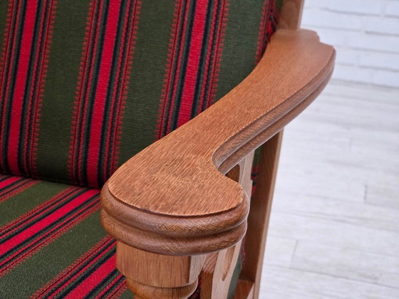 Image 1 of Dänisches 3-Sitzer-Sofa aus den 1970er Jahren, grüne Möbelwolle, Eichenholz.