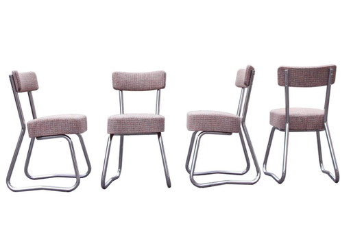 4 sedie Roneo Pullman, Bauhaus 1950, tappezzate