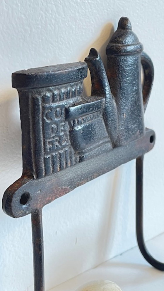 Image 1 of Cast Iron and Porcelain Towel Rack