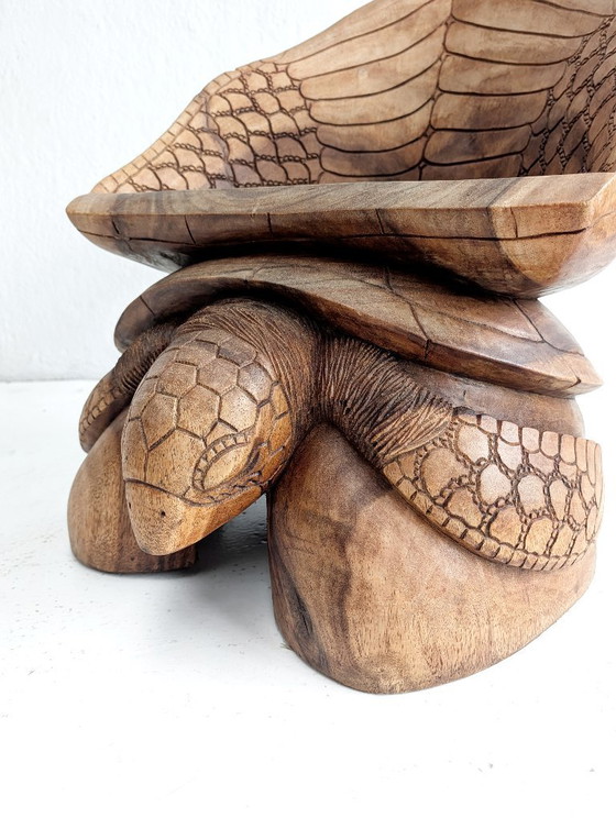 Fauteuil d'appoint tortue artisanal sculpté à la main, années 1970, Bois, Marron, Rustic (photo 4 sur 8)
