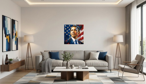 Acrylgemälde auf Leinwand / "Obama: Die Entstehung eines Anführers" / (60x60 cm) – wanddecoratie, Canvas (photo 2 of 5)