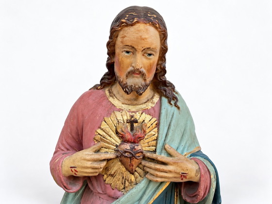 Große antike französische Herz-Jesu-Statue von Puccini, 62 cm, um 1900 – Bildhauerei, Other (photo 3 of 10)
