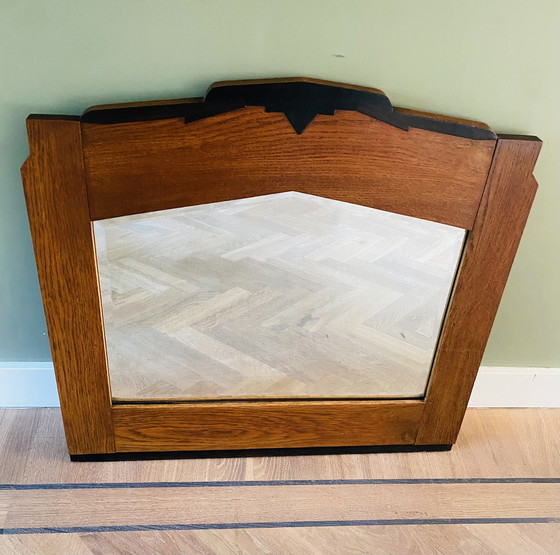 Image 1 of Espejo de la Escuela de Ámsterdam, estilo Art Déco, madera maciza. 76x70