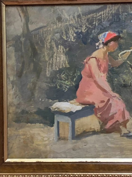Peinture à l'huile sur toile Maternité par Attilio Melo, années 1950, Peintures et dessins (photo 2 sur 4)