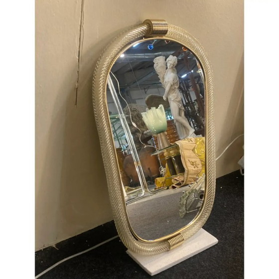 Image 1 of Specchio da parete in vetro di Murano con lavorazione a Torchon "Torciglione", ispirato a Barovier