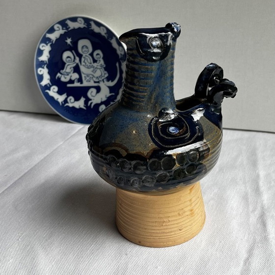 Image 1 of Sculpturaal vogelbeeldje van steengoed door Hanne Stentøj - Danish Ceramics Cobalt Blue, 1960