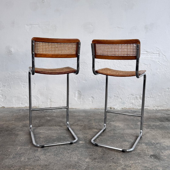Image 1 of Paar Marcel Breuer „Cesca“-Barhocker mit freitragender Konstruktion, 1980