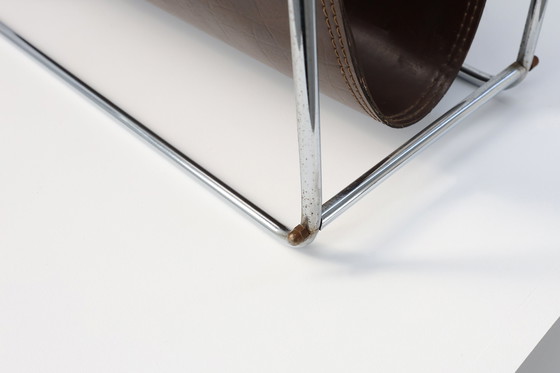 Image 1 of Vintage tijdschriftenrek in chroom en kunstleer, Frankrijk 1960