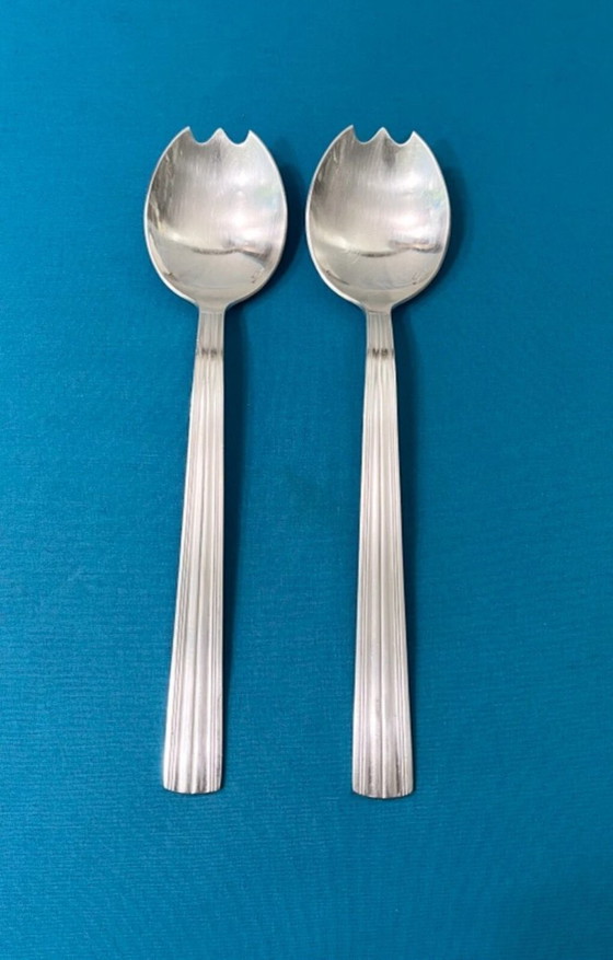 Image 1 of Servitori per insalata placcati in argento Christofle Modello Ondulation / Mira