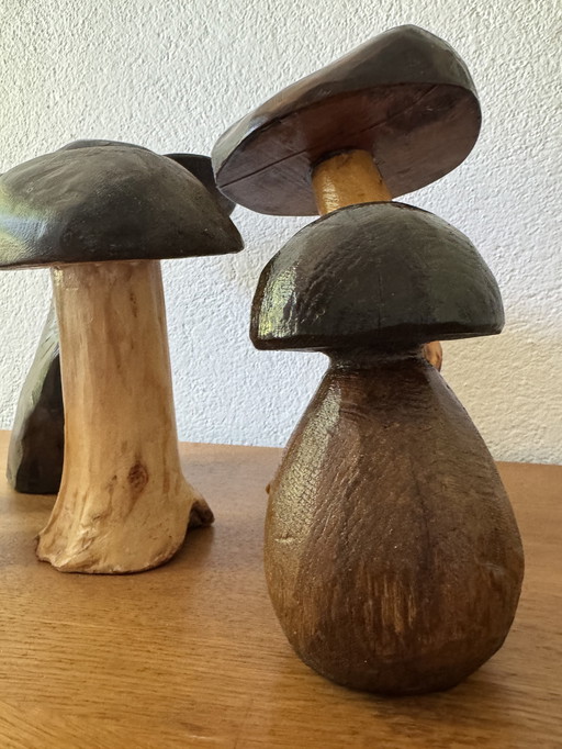 Decorative vintage wood mushrooms