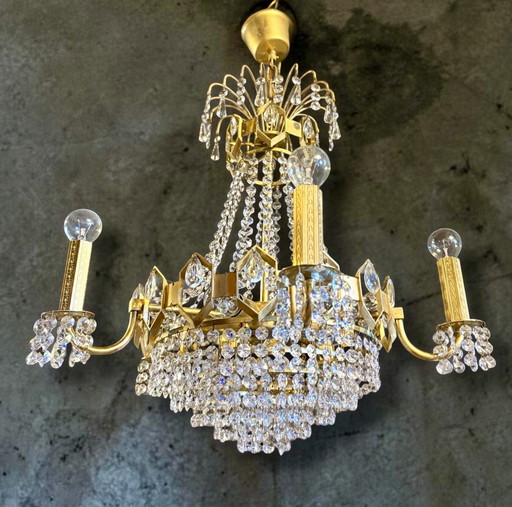 Zeer bijzondere vintage kristallen kroonluchter – Gold, Crystal (photo 2 of 6)