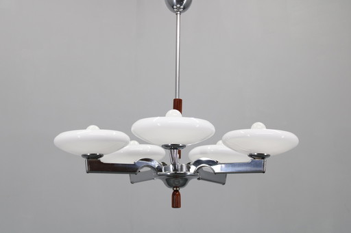 1950s Chrome and Glass Chandelier, Czechoslovakia