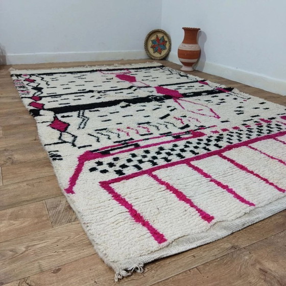 Image 1 of Amaizing Modern Berber Rug XXL – Pink & Black Wool Handcrafted (284 × 178 cm)