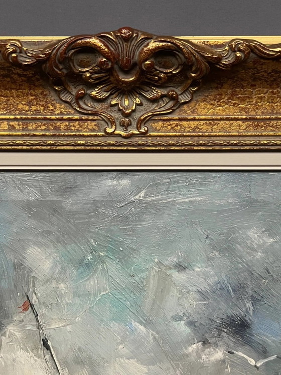 J.J. Coulon. "Marine Landscape." Oil on canvas. – Paintings & Drawings, Mid Century Modern (photo 7 of 8)