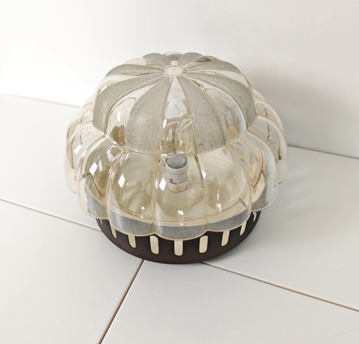 XXL Vintage Clear Glass Ceiling Light / Mid Century Modern Sconce / Flush Mount Wall Lamp / Hand Blown Glass / Yugoslavia / 1970