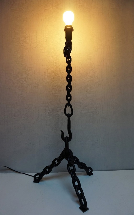 Image 1 of Vintage brutalist nautical standing metal chain lamp in the style of Franz West, 1970s