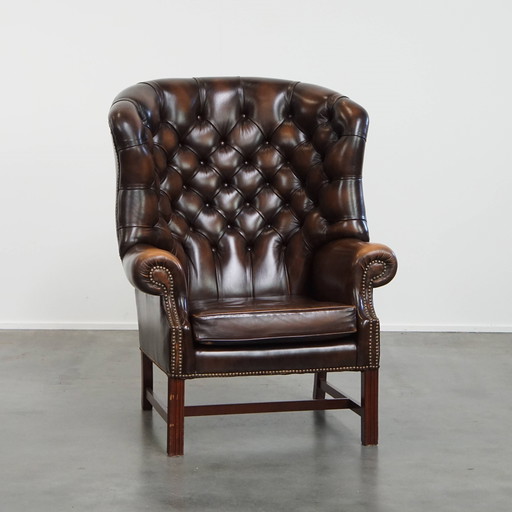 Dark brown Beef Leather Chesterfield Ear Armchair
