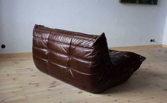 Image 1 of Canapé Togo 3 places en cuir marron, dessiné par Michel Ducaroy en 1973