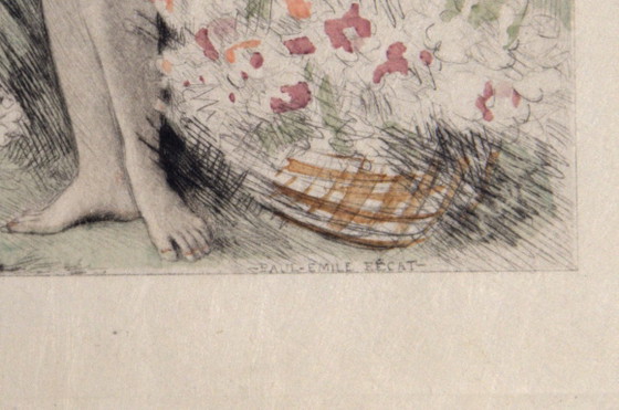 Grabado en acuarela, Mujer joven desnuda, firmado por Paul-Émile Bécat (1885-1960). – Arte, Paper (photo 3 of 5)