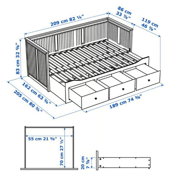 Image 1 of Canapé-lit gigogne Hemnes avec matelas à ressorts ensachés pour lit double