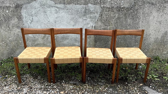 Image 1 of Scandinavian chairs in wood and webbing, 1960s design