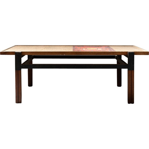 Vintage salontafel in afrormosia, ijzer en gekleurde hars, Italië 1950