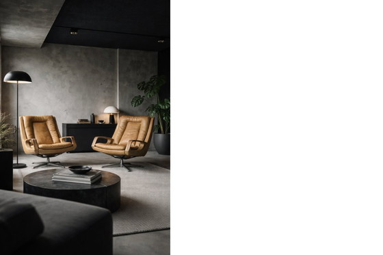 Image 1 of Vintage Mid-Century German Modern Leather Swivel Chairs by Carl Straub, 1950s, Set of 2