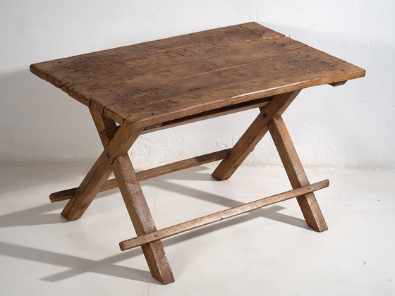 Antique dining table in X shape (c.1920) #16, Wood, Brown, Rustic (photo 42 of 48)