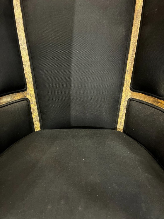 Image 1 of Carriage or bonnet chair, Louis XV style, washed wood, thread upholstery, 21st century – France