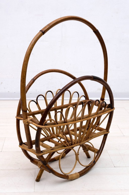 Portariviste italiano di metà secolo in rattan e bambù, 1960