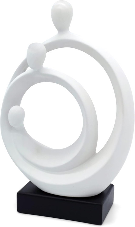 Stijlvol beeldhouwwerk "Family Happiness" - Modern keramiek figuur van 34 cm hoog op een sokkel - Tijdloos decoratief beeld als 