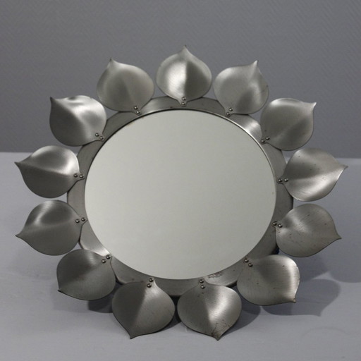 Wall Mirror Scandinavian Vintage Flower Design Västerås Sweden 1970s