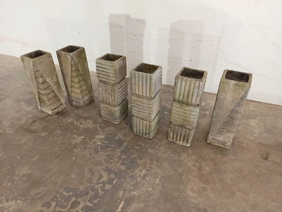 Image 1 of 6 vintage brutalistische plantenpotten