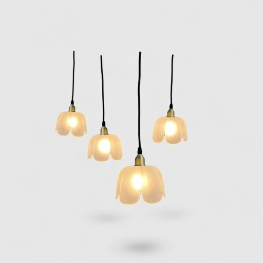 Vintage pendant lamp - flower, glass