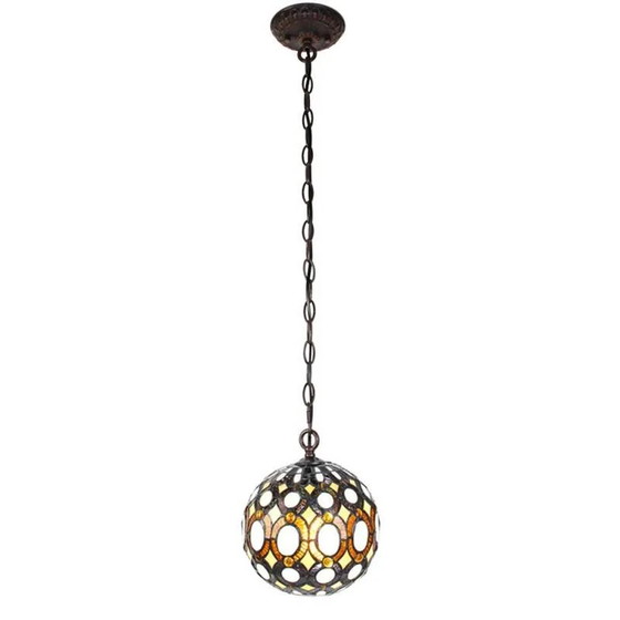 Lampada a sospensione Tiffany rotonda, Lampade a sospensione, Cristallo, Vetro, Bianco (foto 5 di 5)