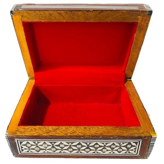 Image 1 of Vintage Khatam jewelry box mother of pearl inlay geometric 1970's