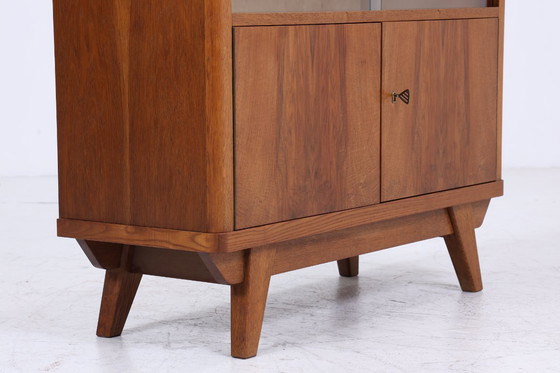 Image 1 of Vintage ladekast met glazen deuren jaren 60 | Mid Century vitrinekast gangkast | Retro jaren 70 hout #06-17